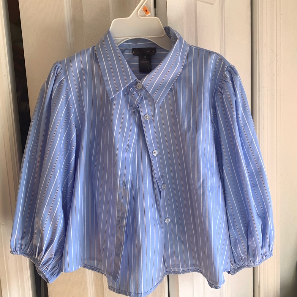 Aqua -Cropped Striped Shirt